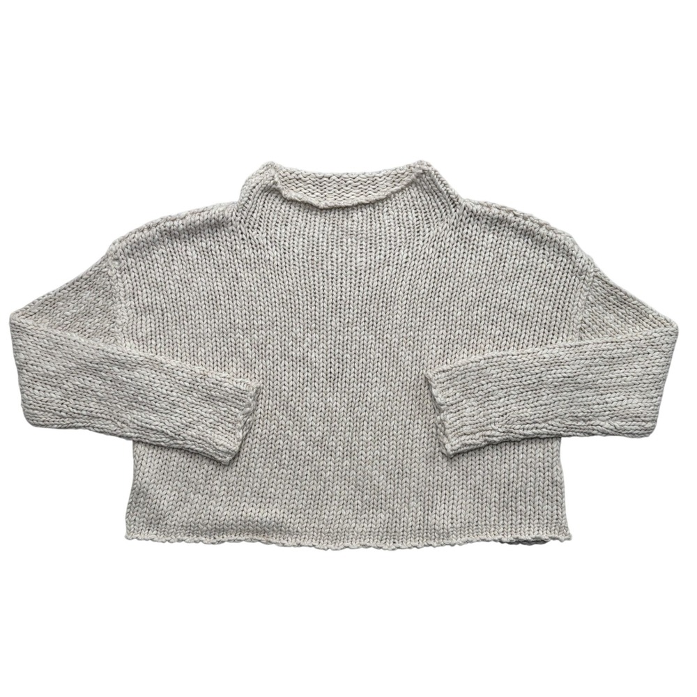 Free People Sweater Women's Medium White Chunky Knit Cropped Pullover Oversized